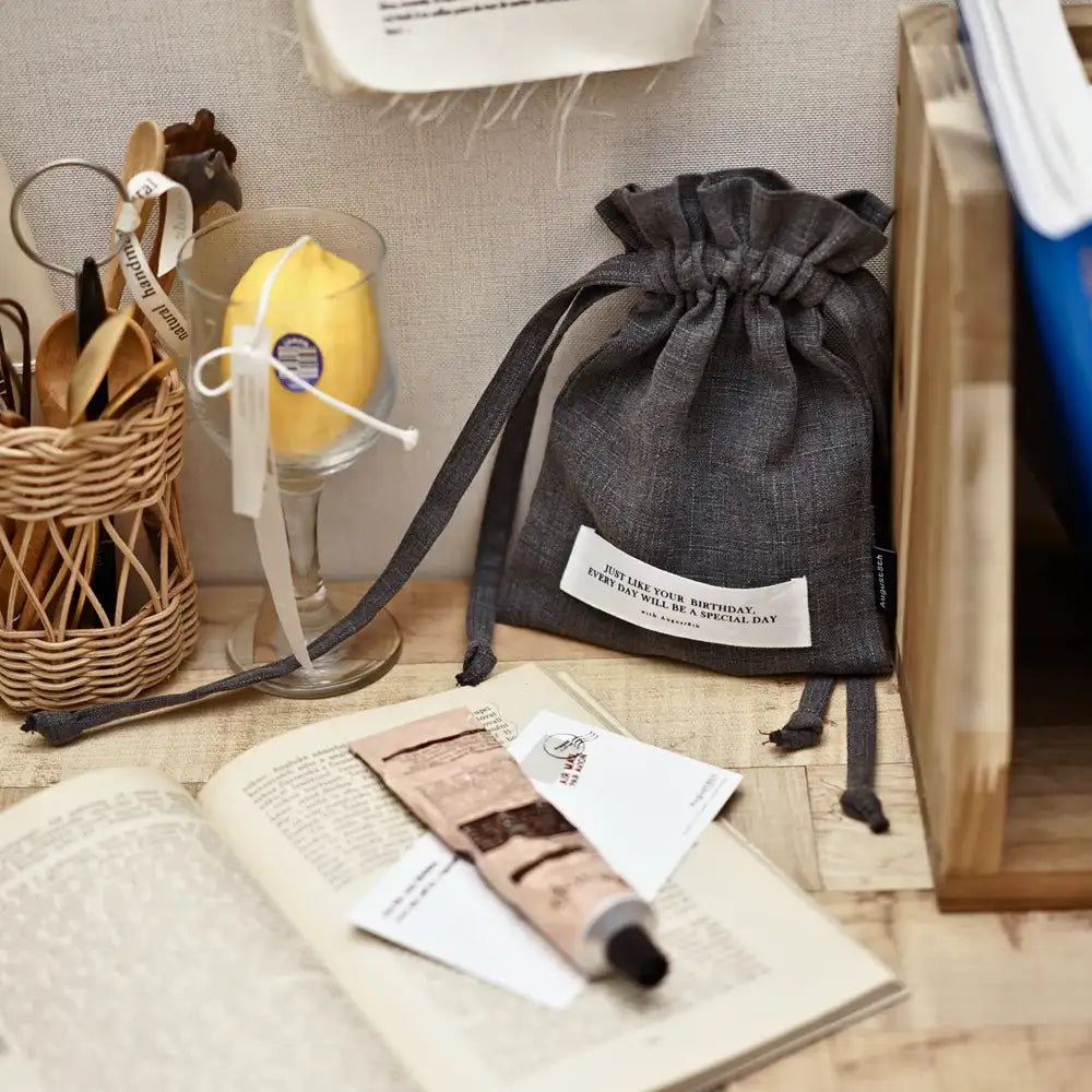 August8th - Birthday Linen Bucket Pouch - August8th - Accessories - Harumio