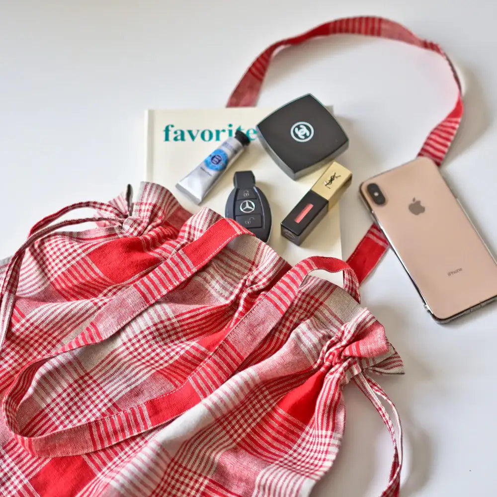 August8th - French Check Linen Bucket Bag - August8th - Accessories - Harumio