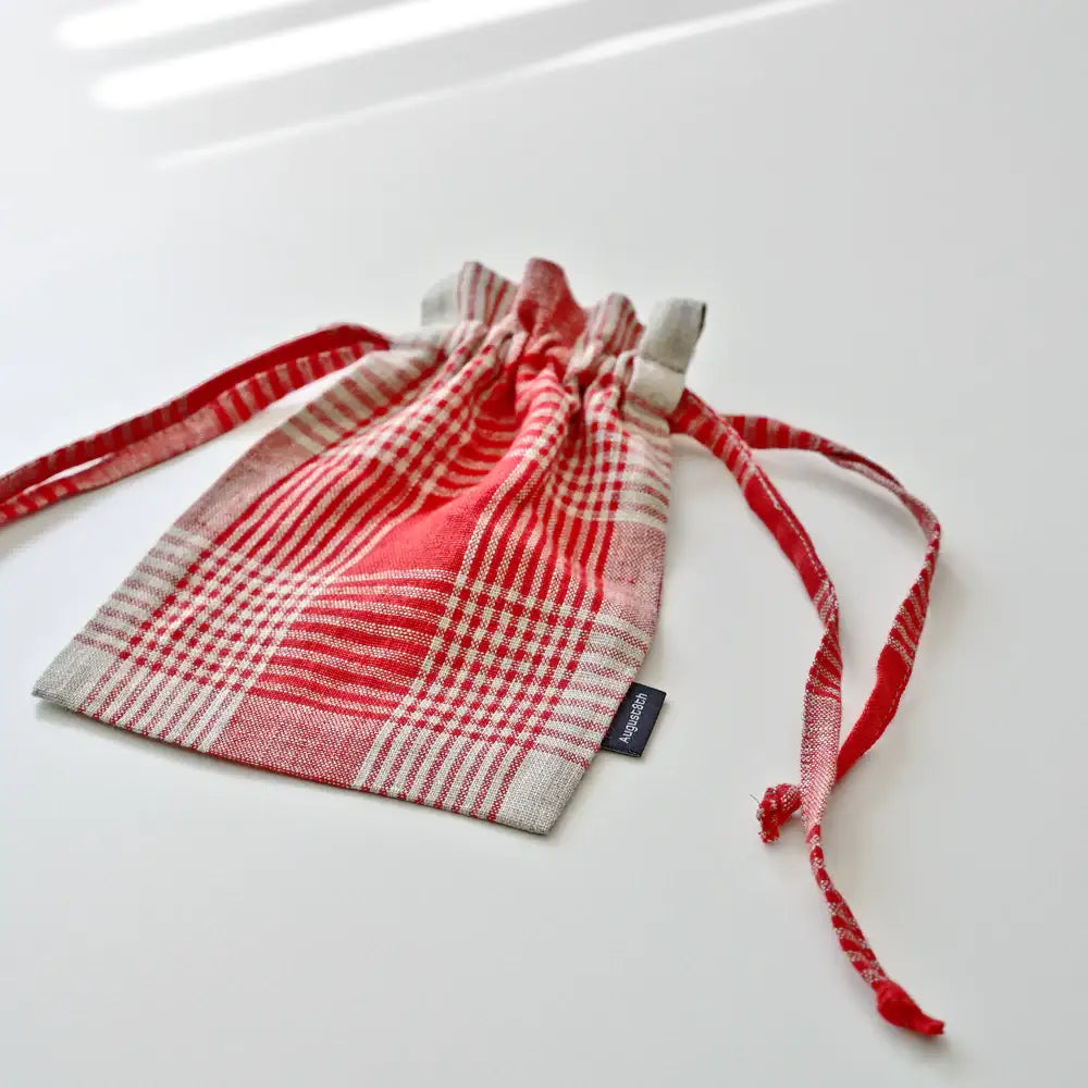August8th - French Check Linen Bucket Pouch - August8th - Accessories - Harumio