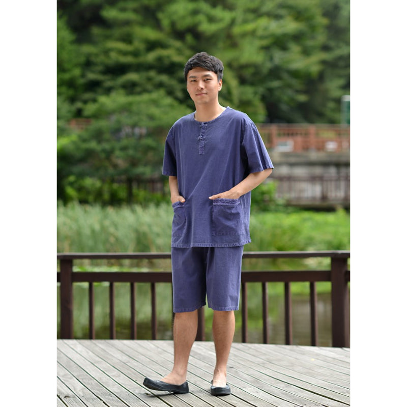 ZIJANGSA - Pintuck Summer Modern Hanbok Short Sleeve Shirt & Shorts Set
