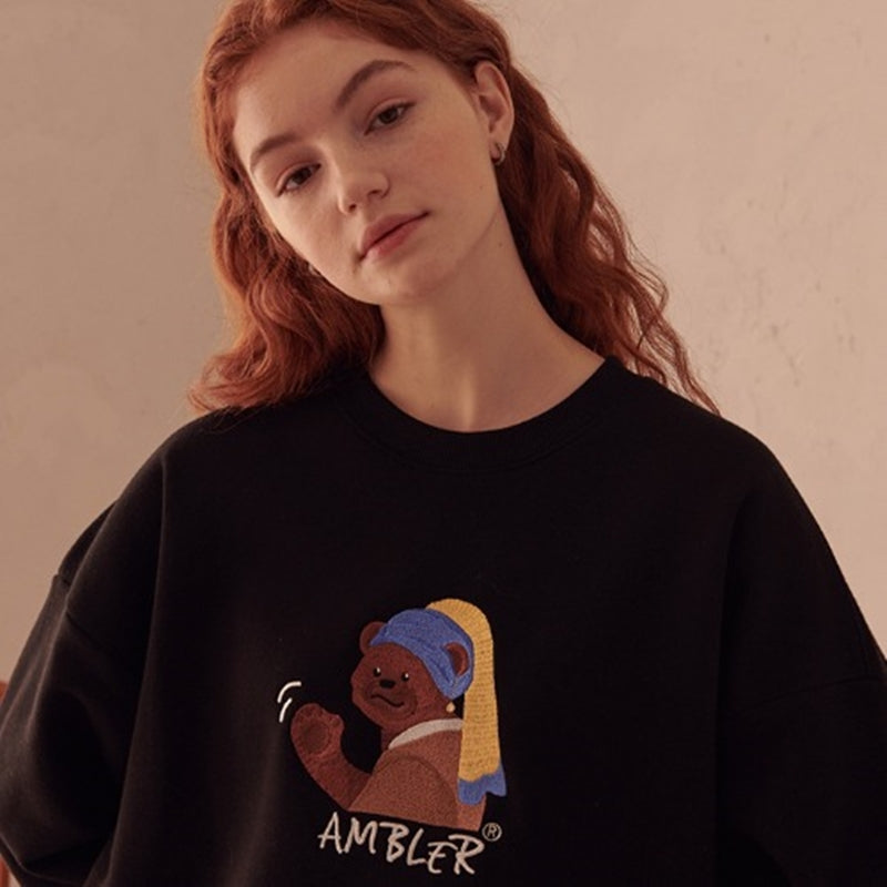 Ambler - Bear With Pearl Earring Overfit Hoodie Sweatshirt