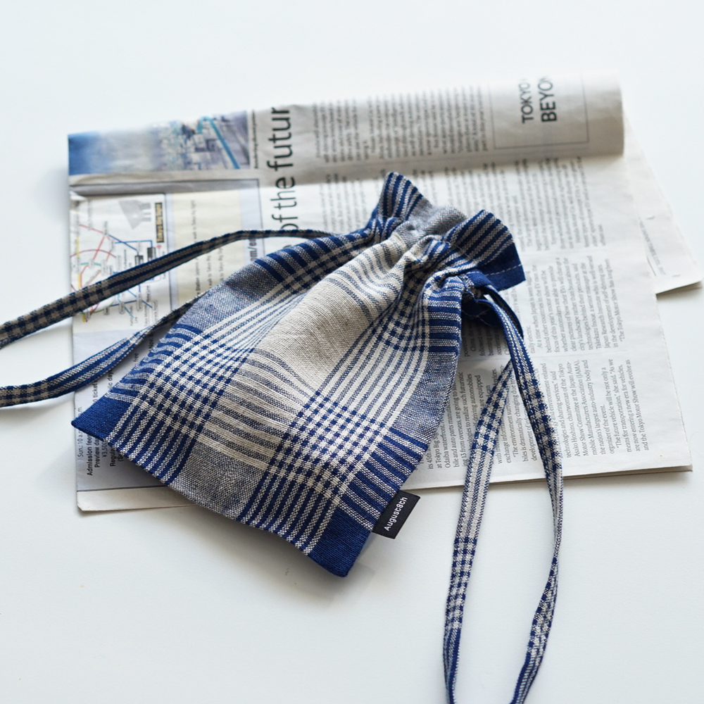 August8th - French Check Linen Bucket Pouch