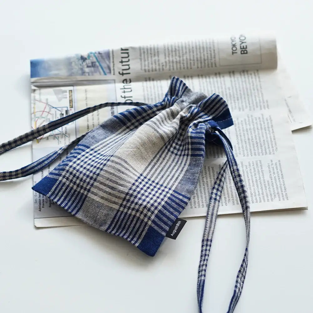 August8th - French Check Linen Bucket Pouch - August8th - Accessories - Harumio