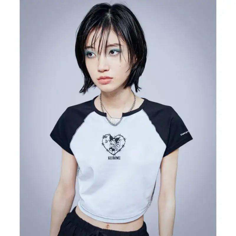 FANCY X KUROMI - Prickle Slit Neck Crop Tee - FANCY X KUROMI - Clothes - Harumio