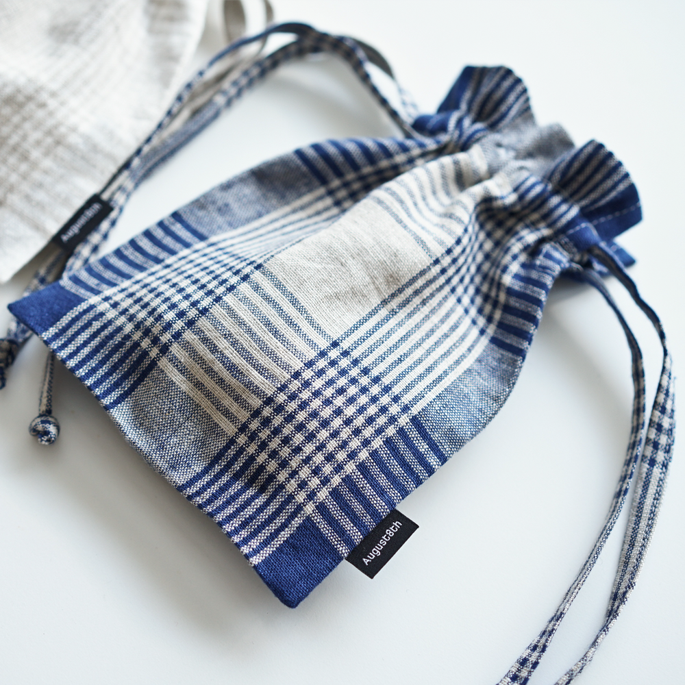 August8th - French Check Linen Bucket Pouch