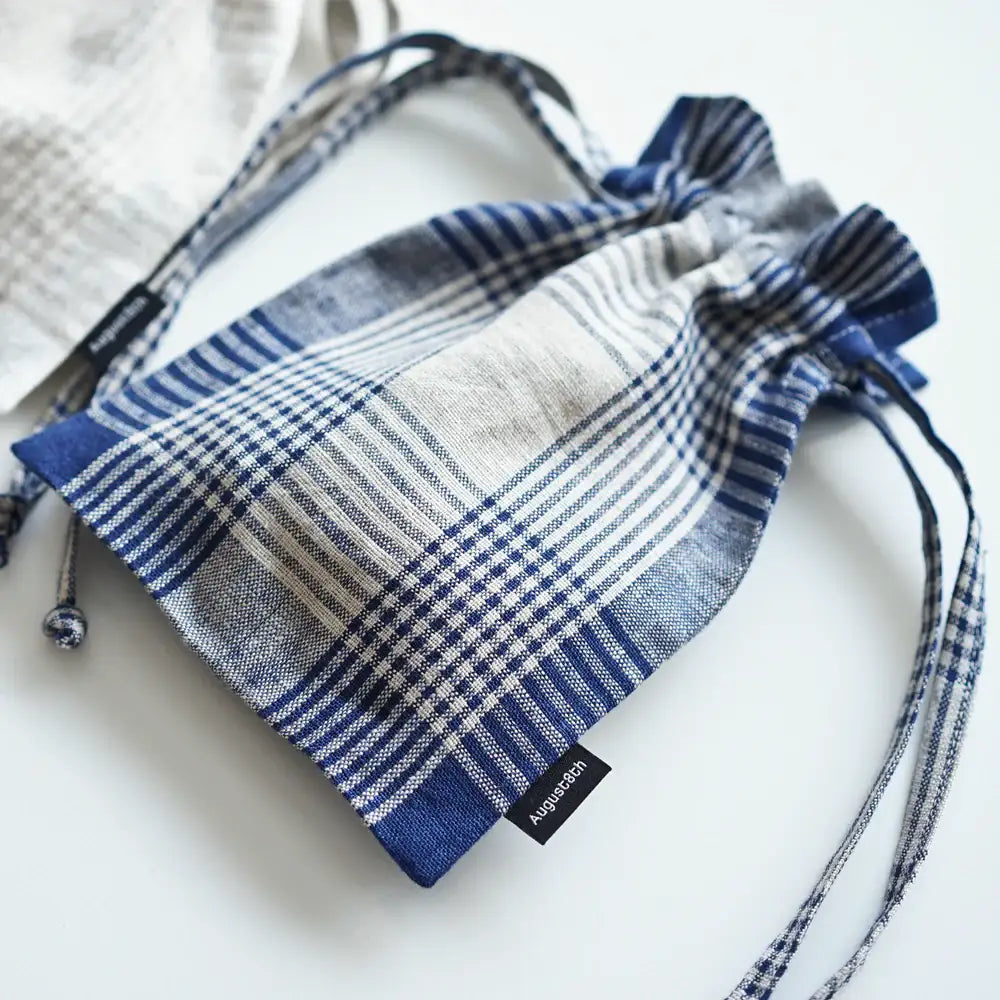 August8th - French Check Linen Bucket Pouch - August8th - Accessories - Harumio