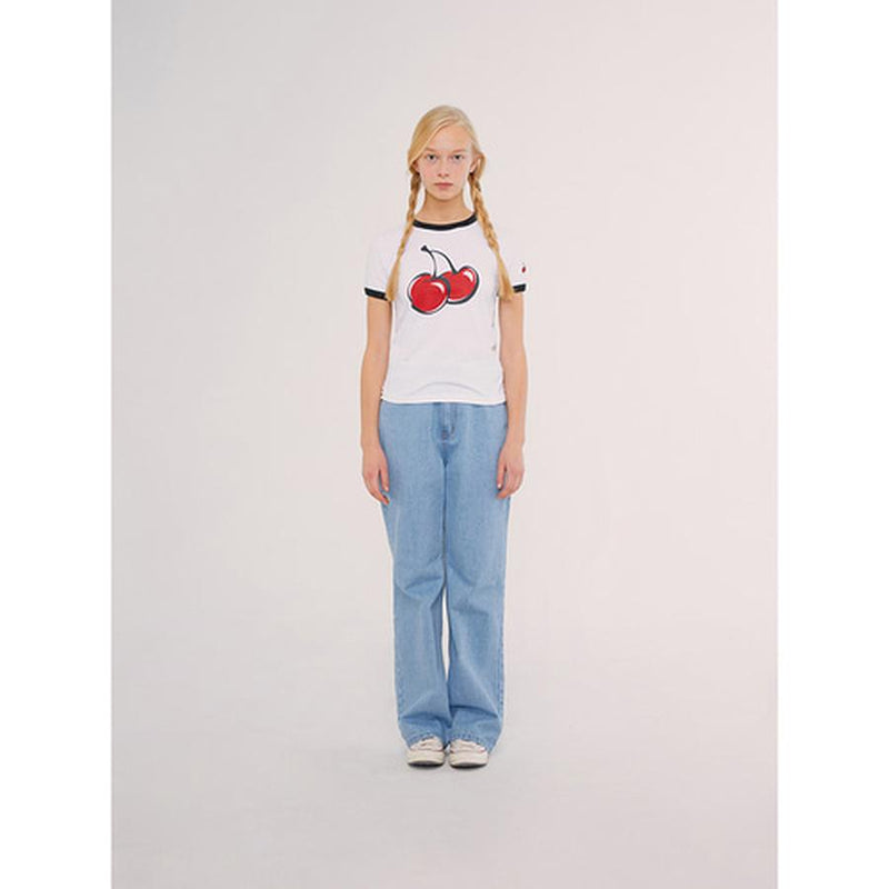 Kirsh - Big Cherry Ringer T-Shirt - White