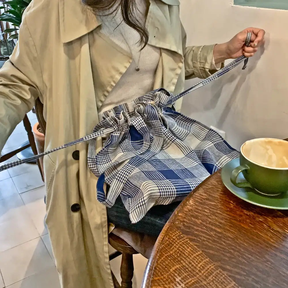 August8th - French Check Linen Bucket Bag - August8th - Accessories - Harumio