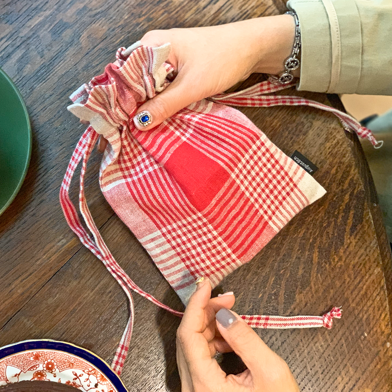 August8th - French Check Linen Bucket Pouch
