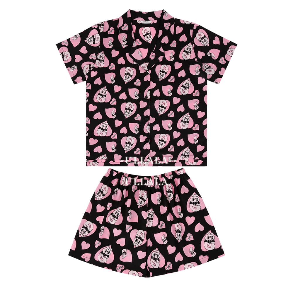 Esther Bunny x Ullala - Chic Bunny Short Sleeve Black Pajamas Set