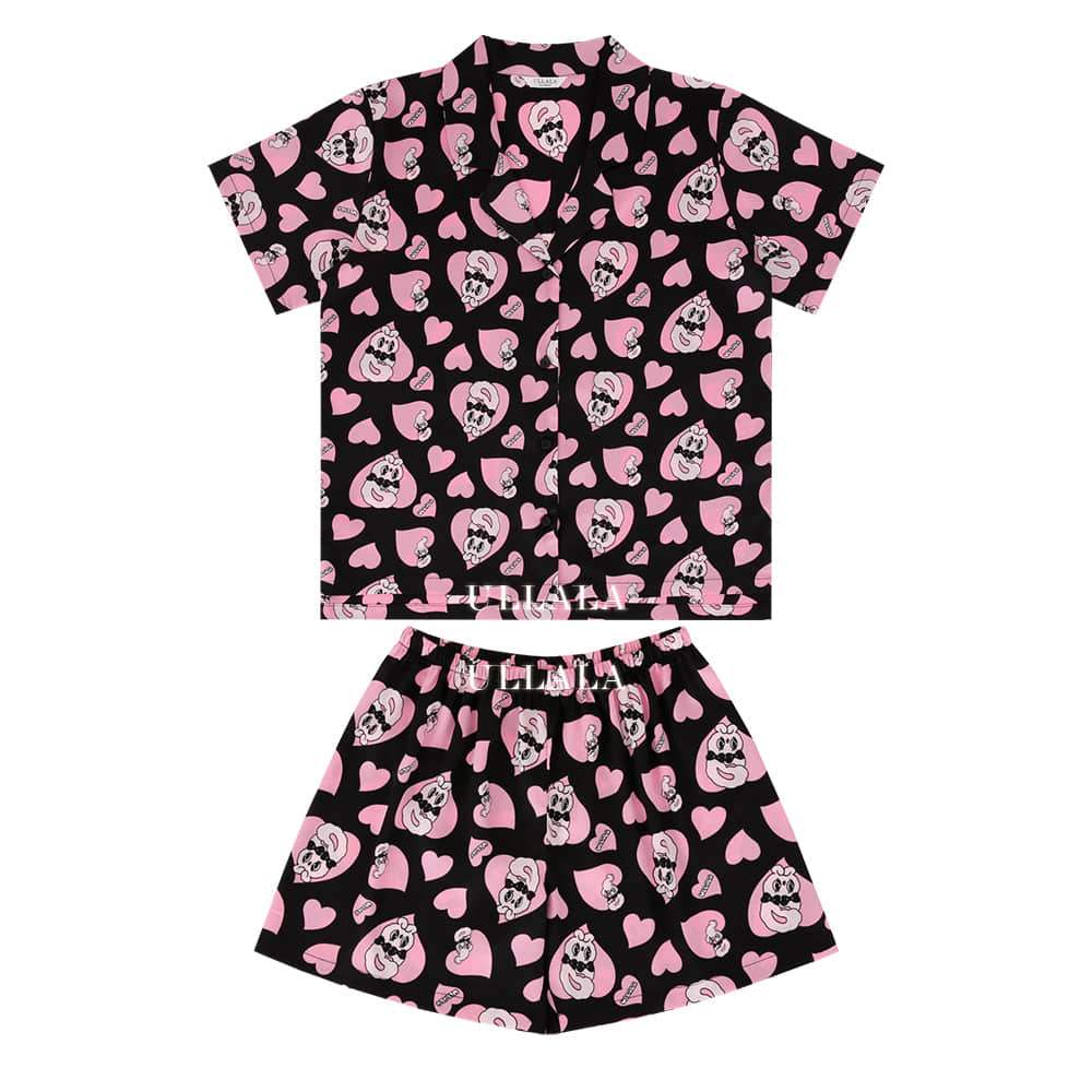 Esther Bunny x Ullala - Chic Bunny Short Sleeve Black Pajamas Set - Esther Bunny x Ullala - Clothing - Harumio