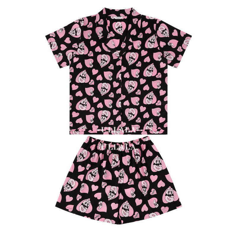 Esther Bunny x Ullala - Chic Bunny Short Sleeve Black Pajamas Set