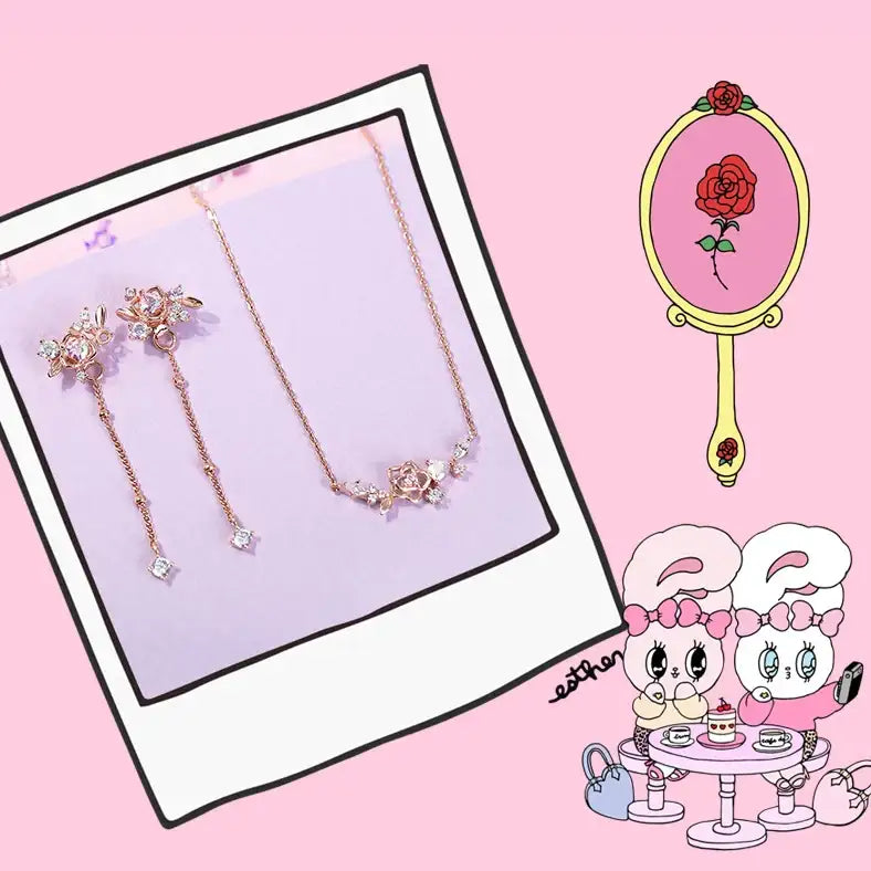 Clue X Esther Bunny - Shy Bunny Aurora Stone Silver Necklace - CLUE - Accessories - Harumio