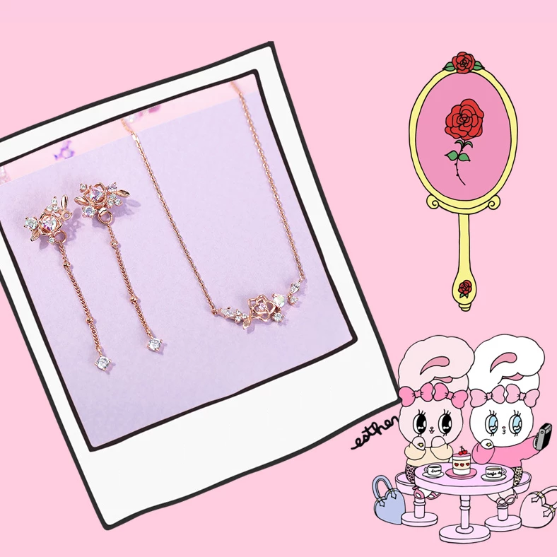 Clue X Esther Bunny - Shy Bunny Aurora Stone Silver Necklace