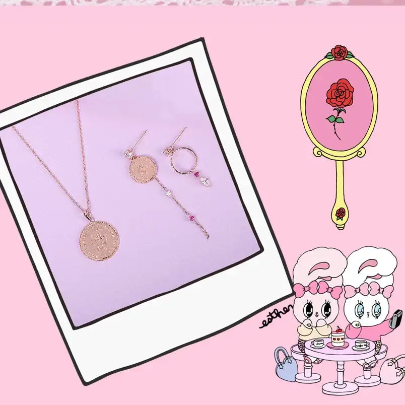 Clue X Esther Bunny - Roseholic Unbalanced Coin Silver Necklace - CLUE - Accessories - Harumio