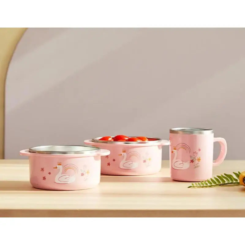 Korean Swan Lake - Double Stainless Tableware 3P Set (Non-Slip) - Modern House - Tableware Set - Harumio
