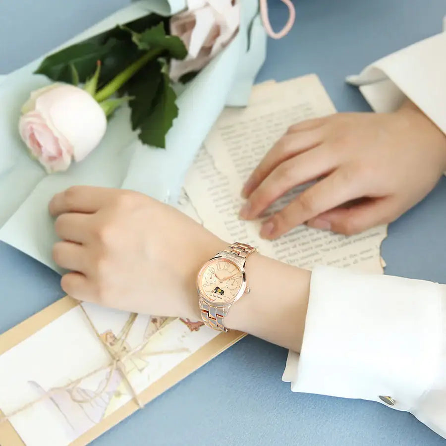 Le Petit Prince x OST - Elephant-Eating Boa Snake Moon Phase Rose Gold Metal Watch - OST - Watches - Harumio