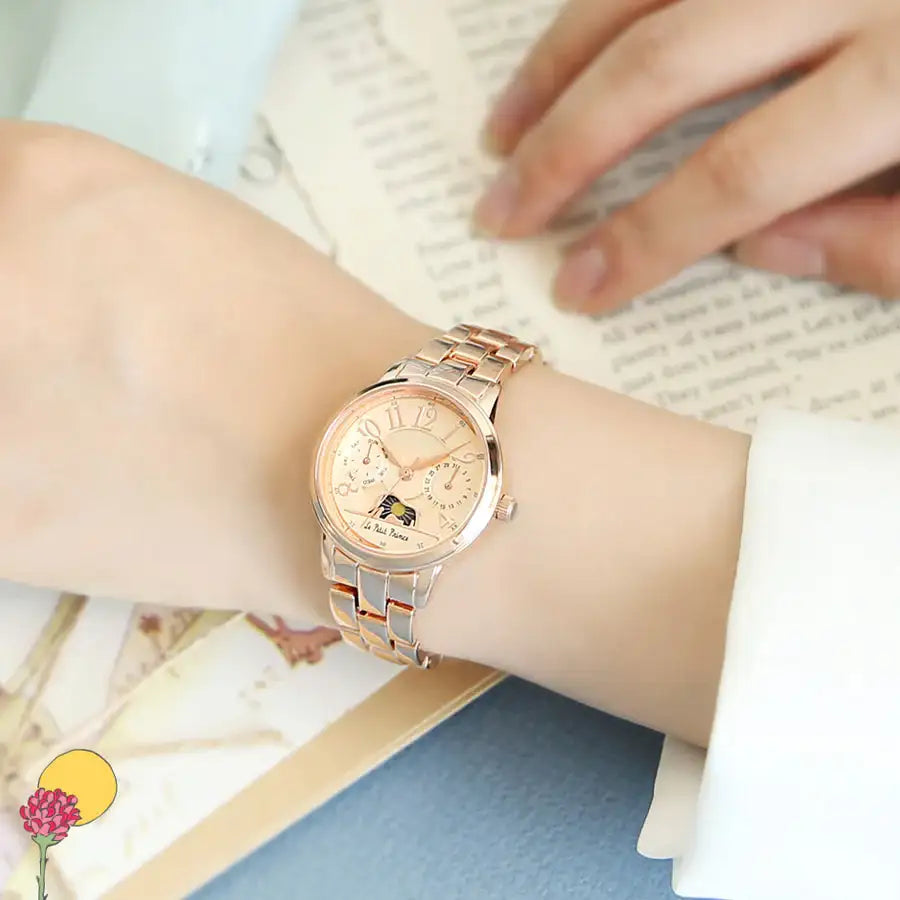 Le Petit Prince x OST - Elephant-Eating Boa Snake Moon Phase Rose Gold Metal Watch - OST - Watches - Harumio