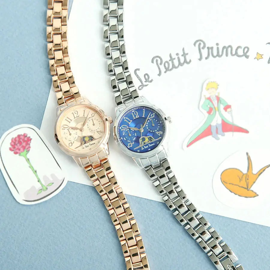 Le Petit Prince x OST - Elephant-Eating Boa Snake Moon Phase Rose Gold Metal Watch - OST - Watches - Harumio