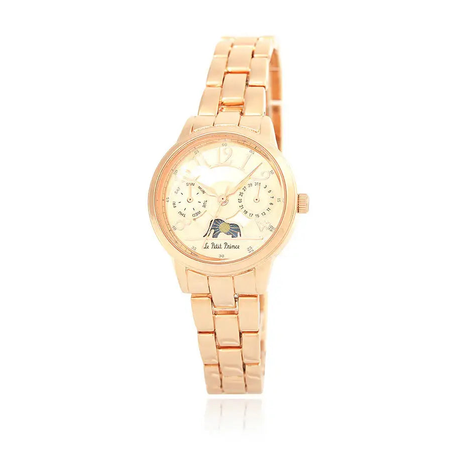 Le Petit Prince x OST - Elephant-Eating Boa Snake Moon Phase Rose Gold Metal Watch - OST - Watches - Harumio