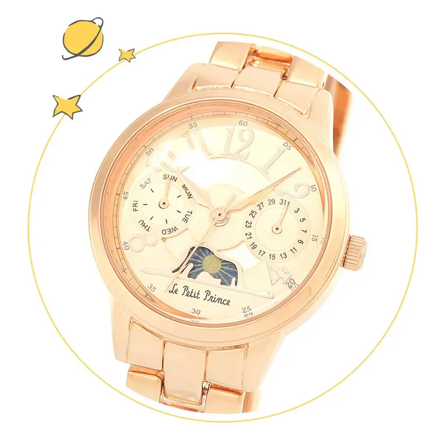 Le Petit Prince x OST - Elephant-Eating Boa Snake Moon Phase Rose Gold Metal Watch - OST - Watches - Harumio