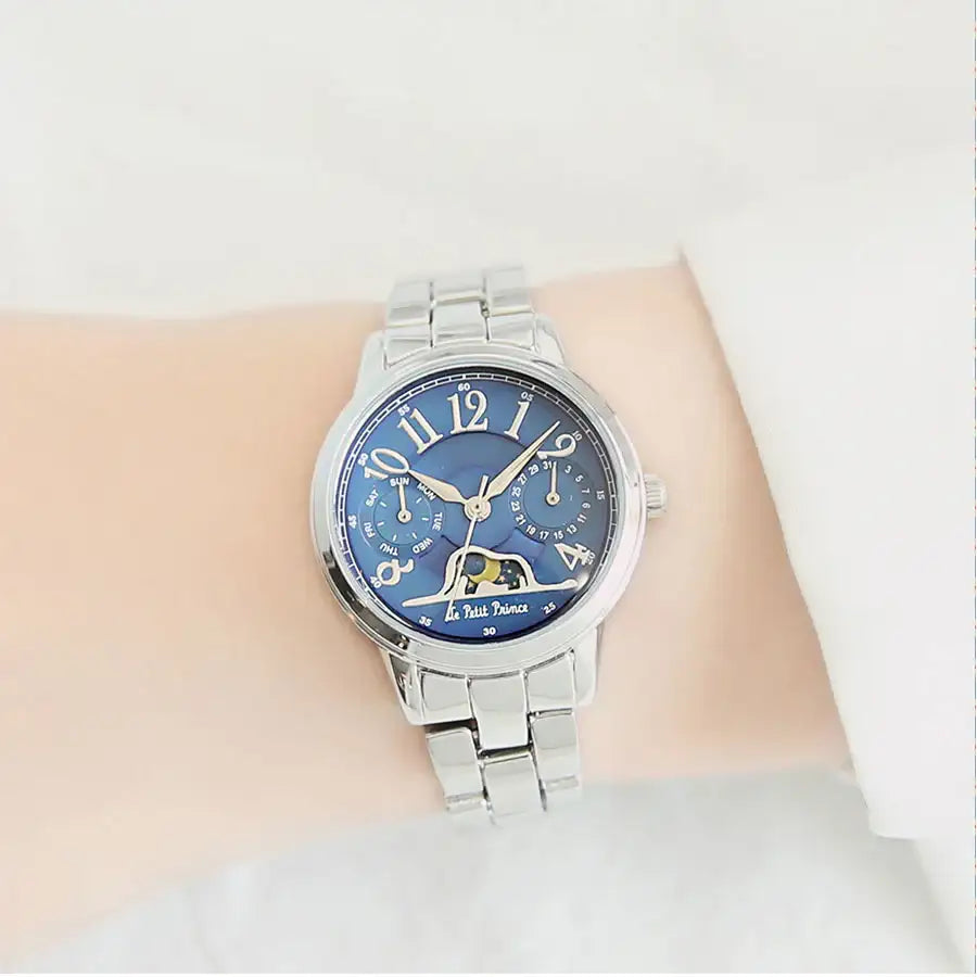 Le Petit Prince x OST - Elephant-Eating Boa Snake Moon Phase Silver Metal Watch - OST - Watches - Harumio