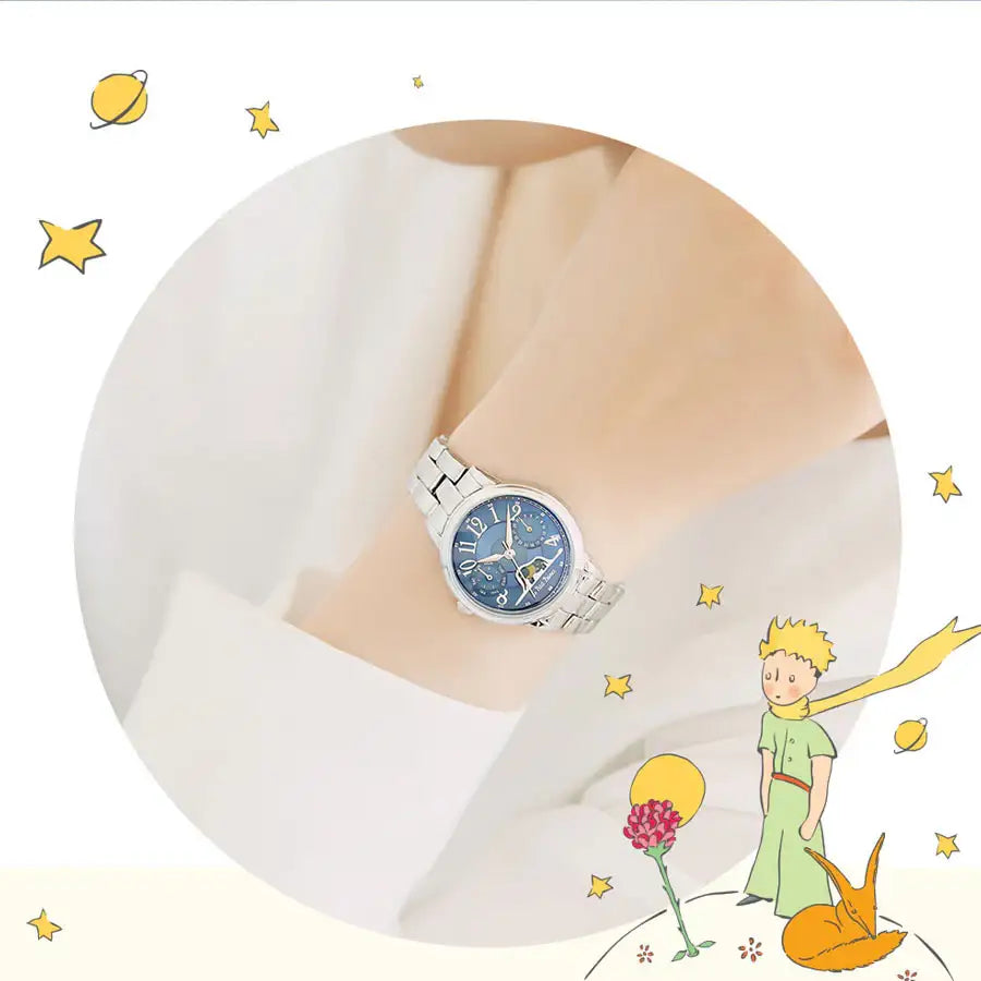 Le Petit Prince x OST - Elephant-Eating Boa Snake Moon Phase Silver Metal Watch - OST - Watches - Harumio