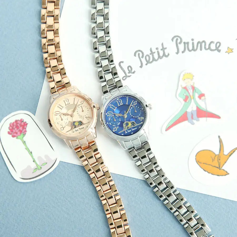 Le Petit Prince x OST - Elephant-Eating Boa Snake Moon Phase Silver Metal Watch - OST - Watches - Harumio