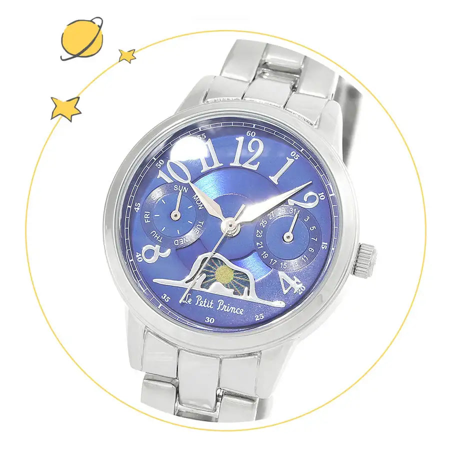 Le Petit Prince x OST - Elephant-Eating Boa Snake Moon Phase Silver Metal Watch - OST - Watches - Harumio