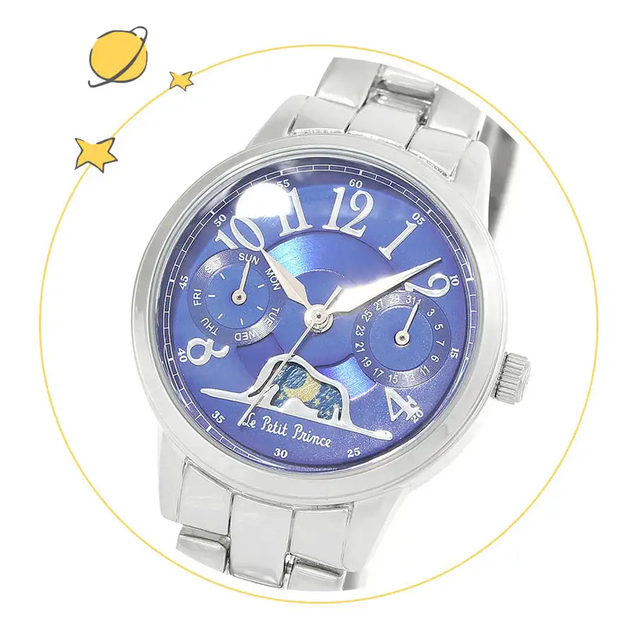 Le Petit Prince x OST - Elephant-Eating Boa Snake Moon Phase Silver Metal Watch - OST - Watches - Harumio