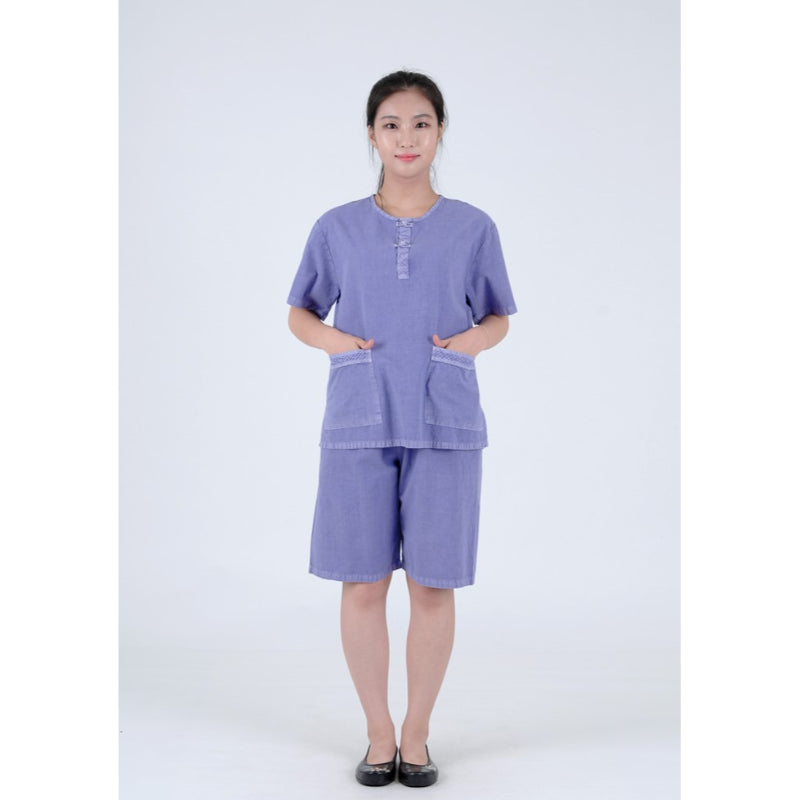 ZIJANGSA - Pintuck Summer Modern Hanbok Short Sleeve Shirt & Shorts Set