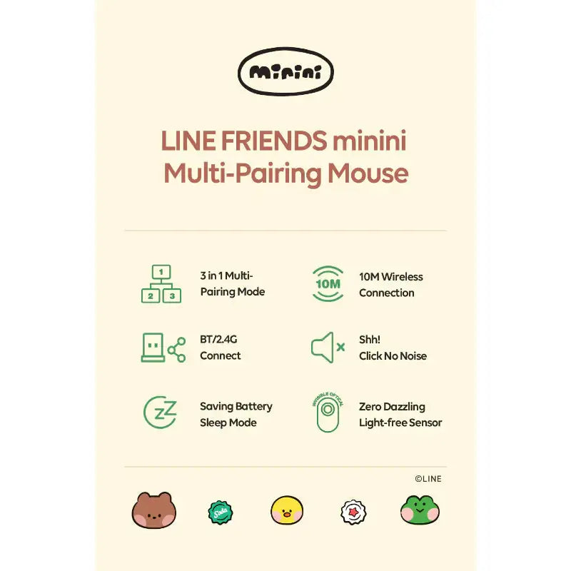 Line Friends - Minini Lenini Multi Pairing Wireless Mouse - Line Friends - Mouse - Harumio