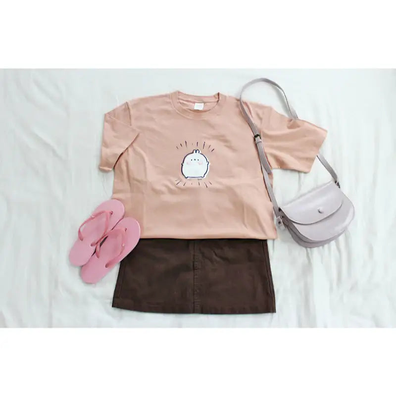 Molang - Simple Oversize Short Sleeve Tee - Molang - T-Shirt - Harumio