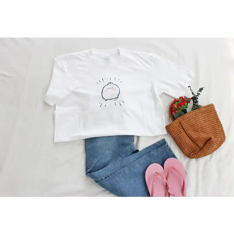 Molang - Simple Oversize Short Sleeve Tee - Molang - T-Shirt - Harumio