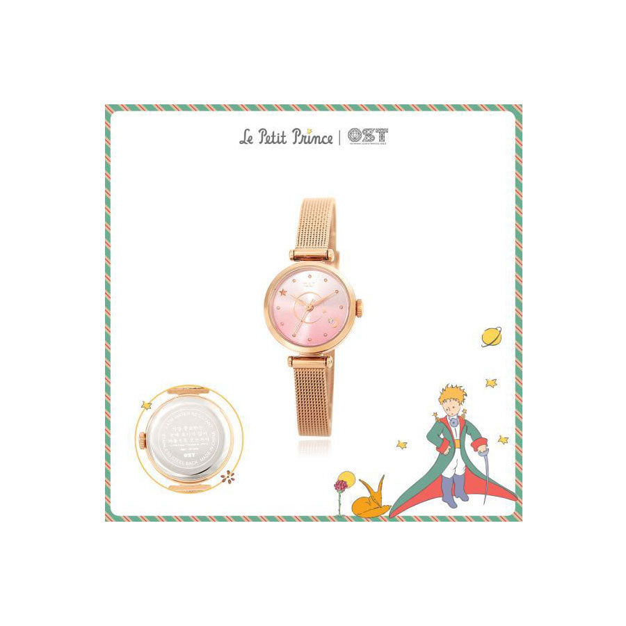 Le Petit Prince x OST - Pink Planet Rose Gold Mesh Watch