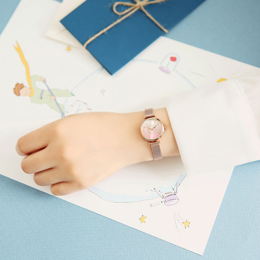 Le Petit Prince x OST - Pink Planet Rose Gold Mesh Watch