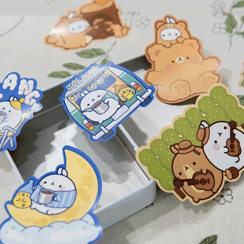 Molang - Moonlight Camping Tin Case + Sticker Set - Molang - Stickers - Harumio