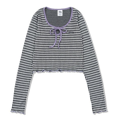 Sculptor - Gingham Check Ribbon Tie Top