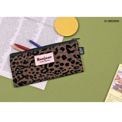 Second Mansion x 10x10 - Bonjour Leopard Pencil Case