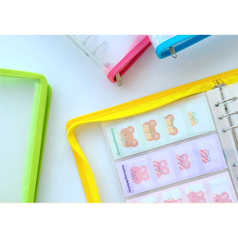 Yudaeng - Wide A6 - Square Translucent Zipper 6 Holes Diary Cover Pocket Binder