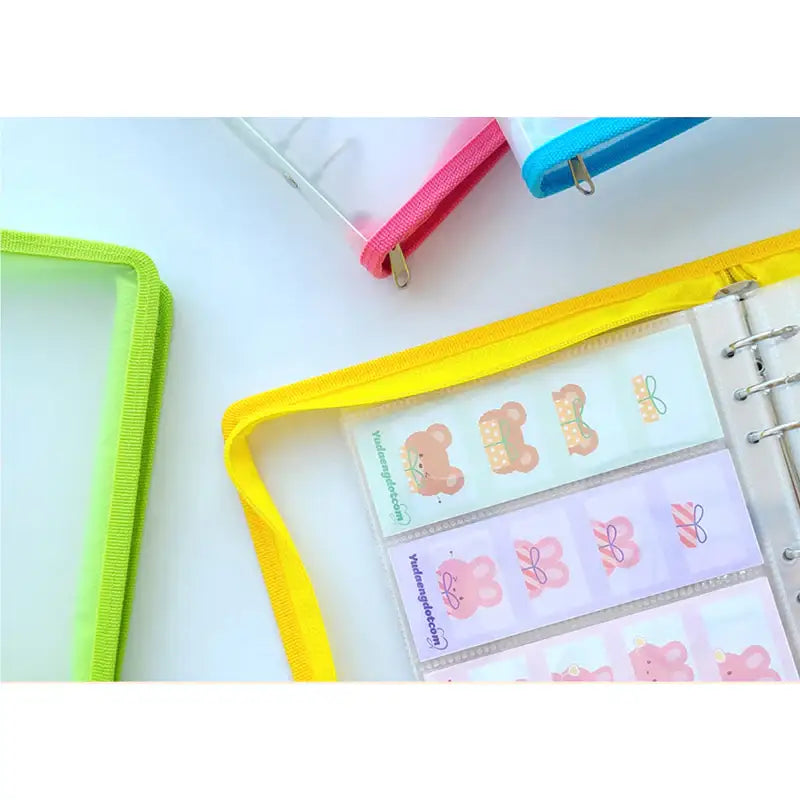 Yudaeng - Wide A6 - Square Translucent Zipper 6 Holes Diary Cover Pocket Binder - Yudaengdotcom - Binder Pockets - Harumio
